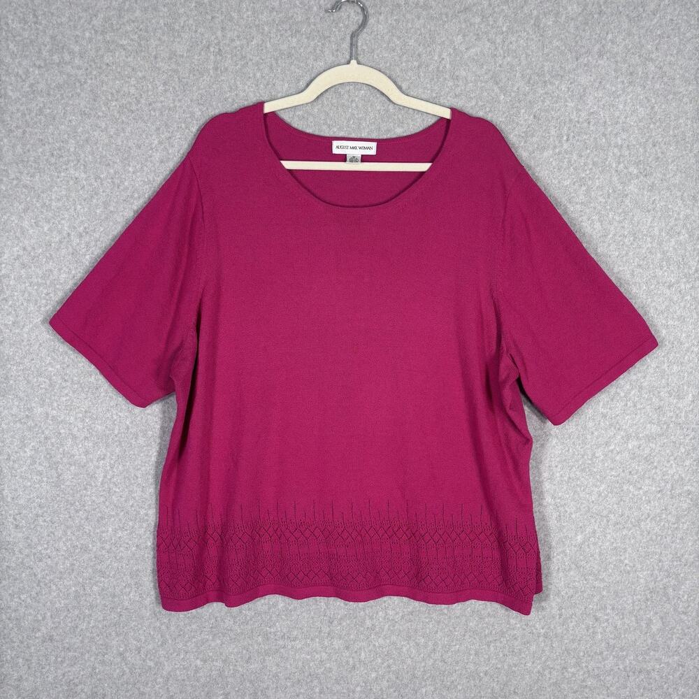 Vintage August Max Sweater 3X Pink Crochet Knit Grandma Picnic Cottage Casual‎